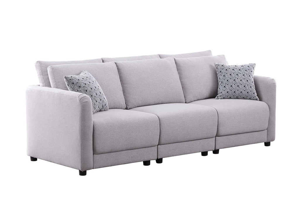 Penelope - Linen Fabric Sofa With Pillows - Light Gray