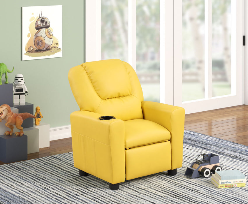 Marisa - Yellow PU Leather Kids Recliner Chair With Cupholder - Yellow