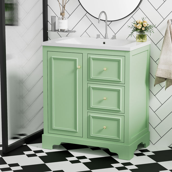 Bathroom Vanity Cabinet With Ceramic Basin, 3 Drawers And Adjustable Shelves