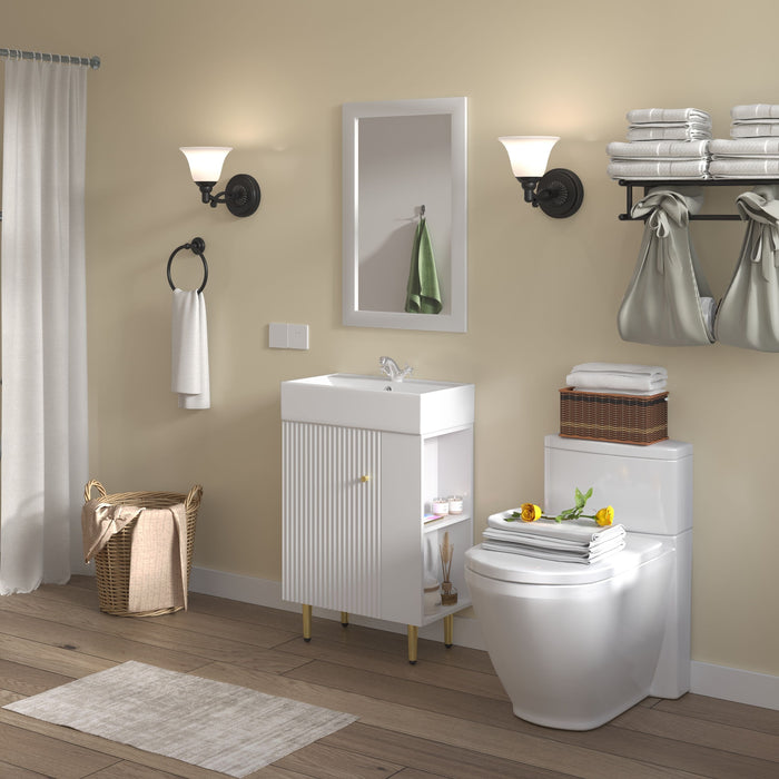 Open-Shelving Bathroom Vanity With Ceramic Sink, Cloakroom Open Shelf Storage Cabinet