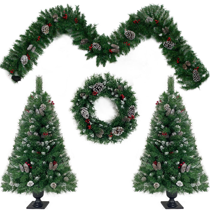 Pre-lit Christmas Tree 4-Piece Set - Dark Green