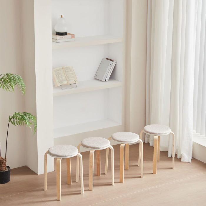 Stackable Stools, Stackable Bentwood Stools, Round Backless Chairs For Dining Room, Kitchen, Classroom (Set of 4) - Gray