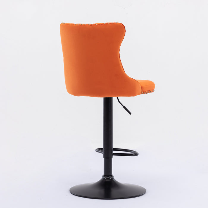 Swivel Velvet Barstools. Orange (Set of 2）