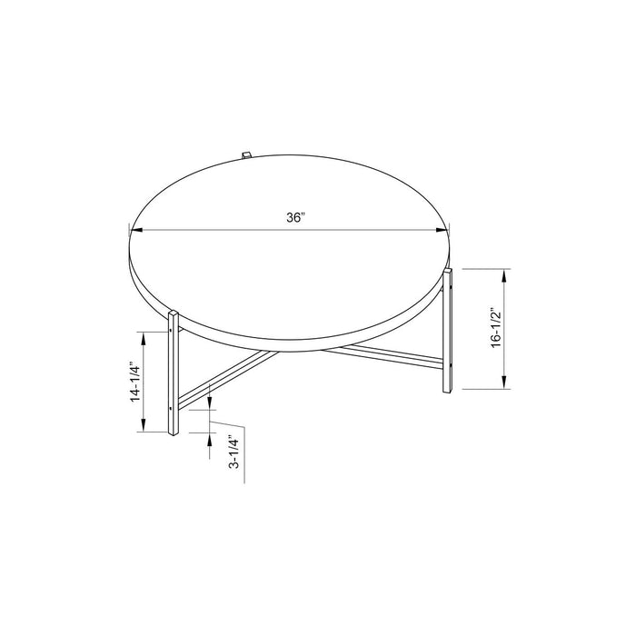 36.5" Round Coffee Table With White Metal Legs