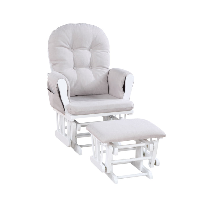 Mason - Glider And Ottoman White Wood - Woven Gray Fabric