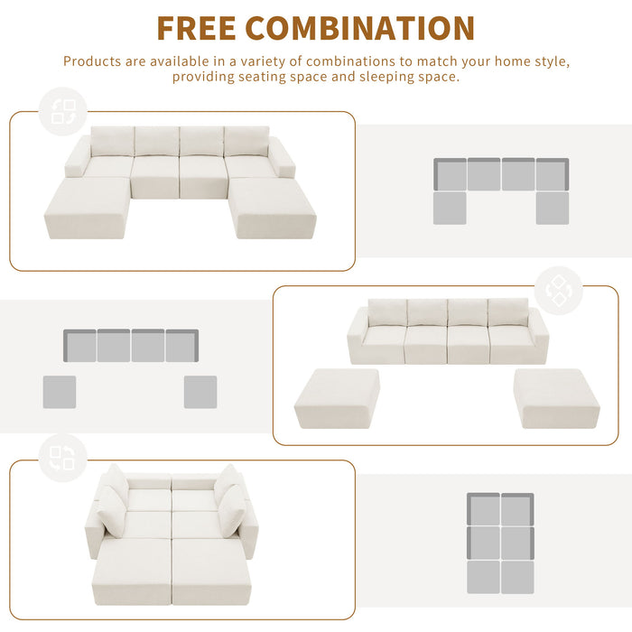 Modular U-Shaped Sectional Sofa, Luxury Chenille Floor Couch Set, Upholstered Indoor Furniture, Foam - Filled Sleeper Sofa Bed For Living Room, Bedroom, Free Combination