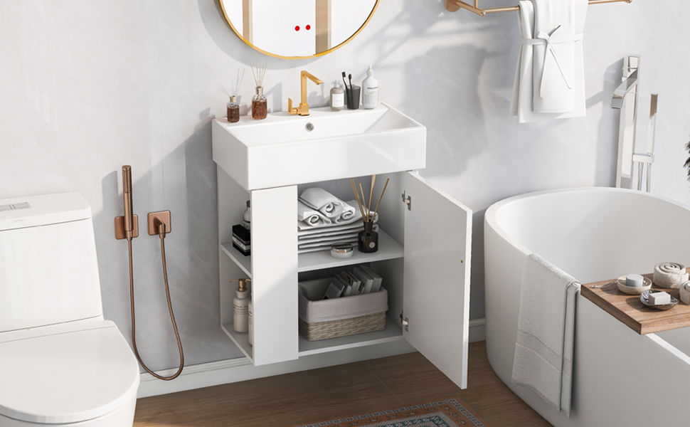 Modern Floating Bathroom Vanity With Ceramic Basin Perfect For Small Bathrooms