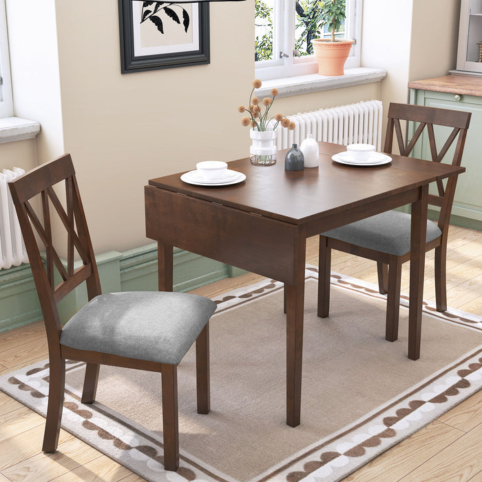 3 Piece Kitchen Dining Set With Drop Leaf Dining Table And 2 Dining Upholstered Chairs, Dining Room Set For Small Places - Brown