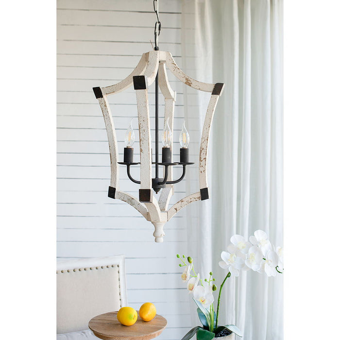 4 Light Wood Chandelier, Hanging Light Fixture With Adjustable Chain For Kitchen Dining Room Foyer Entryway, Bulb Not Included - Cream