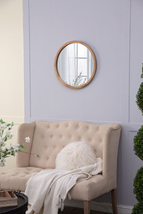 Circle Wall Mirror With Wooden Frame And Walnut Finish, Wall Mirror For Living Room Dining Room