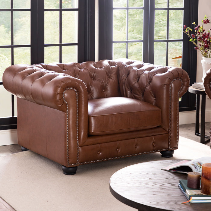 Traditional Tufted Leather Chesterfield Nailhead Chair