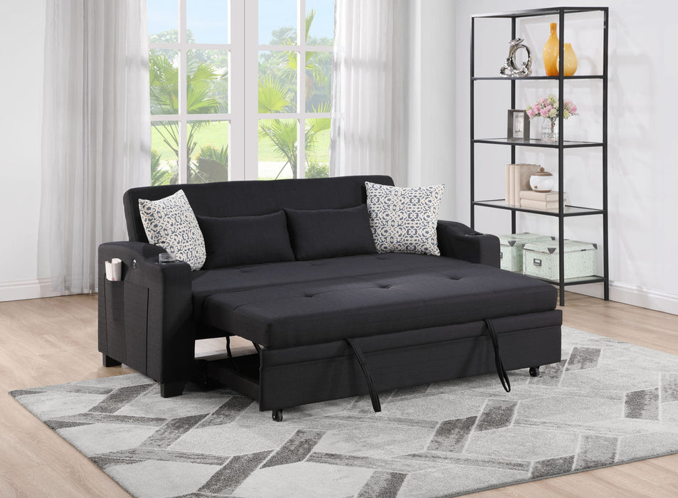 Bennett - 71"W Fabric Convertible Sleeper Loveseat with USB Charger and Cupholders