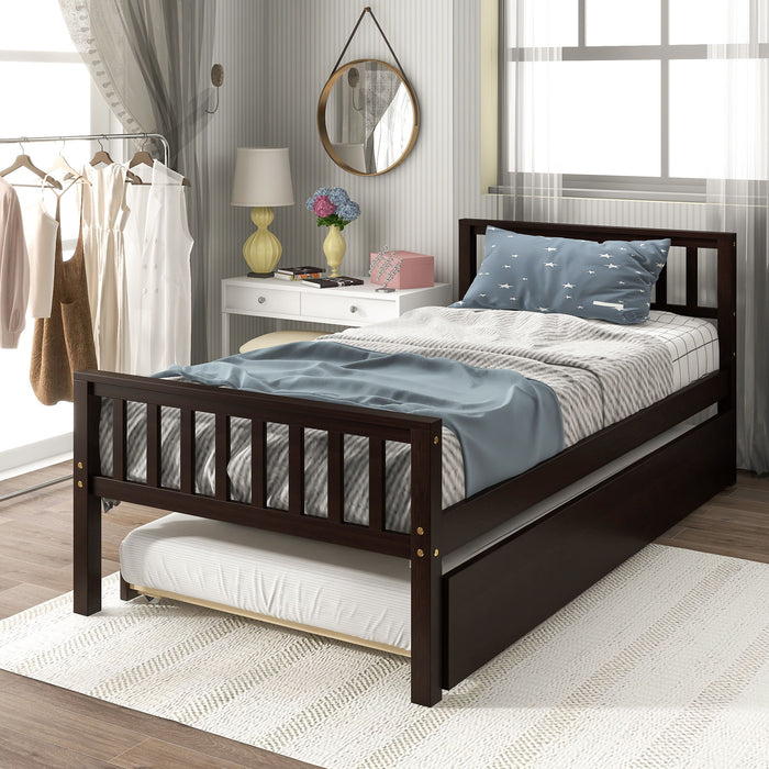 Twin Bed With Trundle, Platform Bed Frame With Headboard And Footboard, For Bedroom Small Living Space, No Box Spring Needed