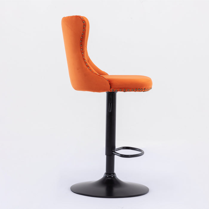 Swivel Velvet Barstools. Orange (Set of 2）