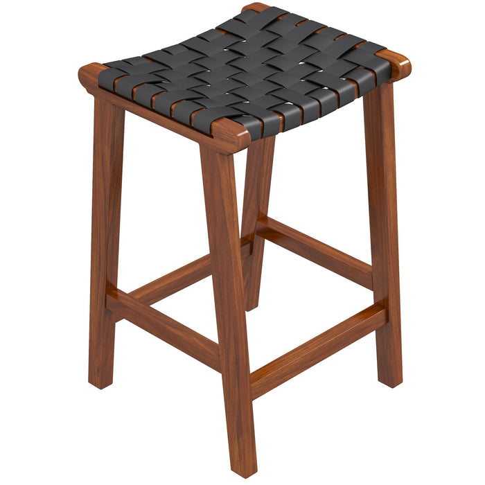 James - Mid-Century Modern Genuine Leather Bar Stool - Black