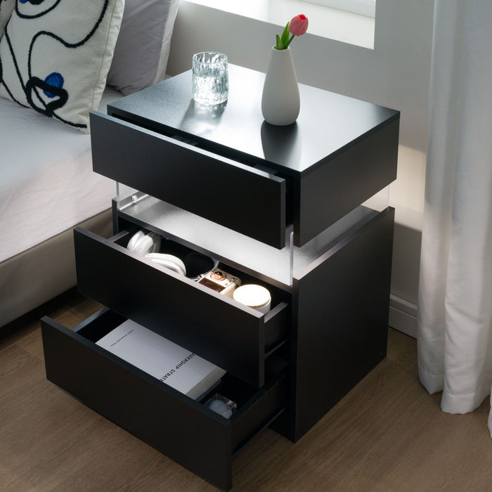 LED Nightstands 3 Drawer Dresser For Bedroom End Table With Acrylic Board LED Bedside Tables For Bedroom Living Room Bedside Furniture