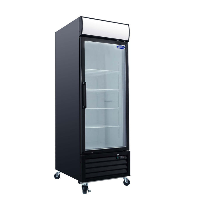 Glass Door Merchandiser Freezer 19.3 Cu.Ft Swing Door Commercial Reach-In Display Freezers With LED Top Panel Upright Freeze Storage - Black