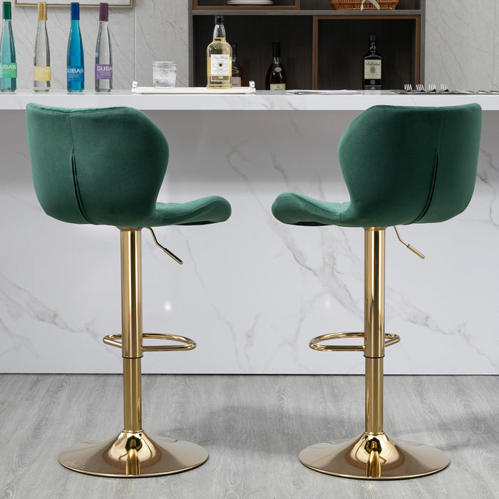 Velvet Adjustable Swivel Bar Stools (Set of 2) Modern Counter Height Barstools With Golden Color Base