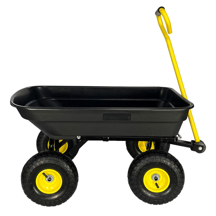 Garden Dump Cart With Steel Frame Outdoor Wagon With 10" Pneumatic Tires, 55L Capacity - Black