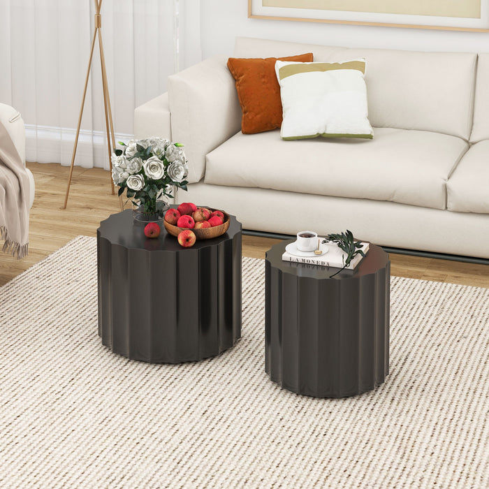 Coffee Table (Set of 2) Round Coffee Table, Nesting Coffet Table, End Table, Circle Sidetable For Living Room, Bedroom, Office Balcony - Black