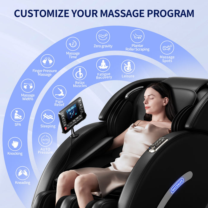 Full Body Massage Chair, Full Body Zero Gravity With 3D Massage Mechanism, 6 Auto Massage Mode, Waist And Calf Heater, Foot Roller, Bluetooth Speaker - Black