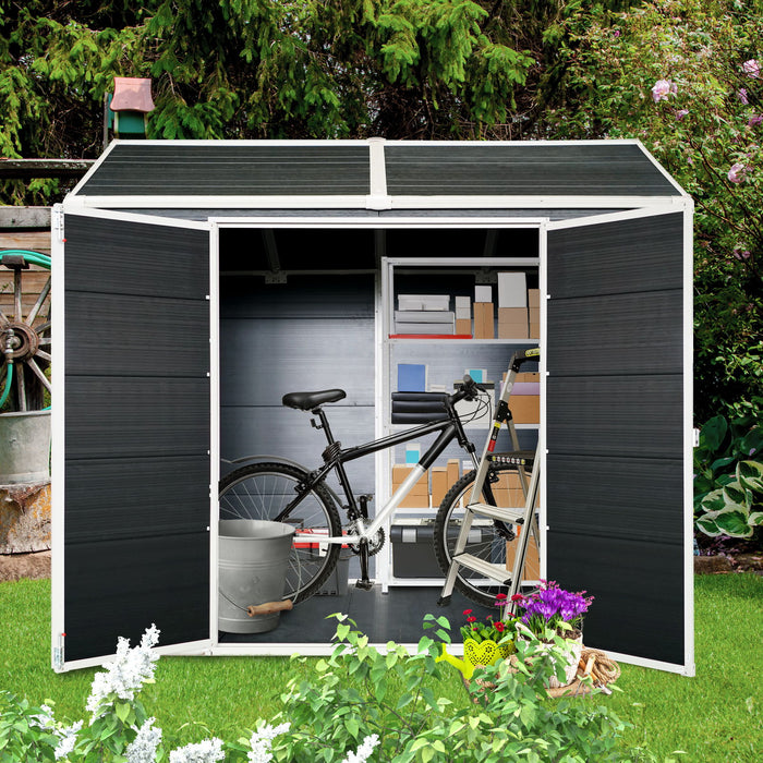 Resin Outdoor Storage Shed Waterproof Shed With Floor & Two Windows & Lockable Door, Tool Shed For Garden, Patio, Backyard