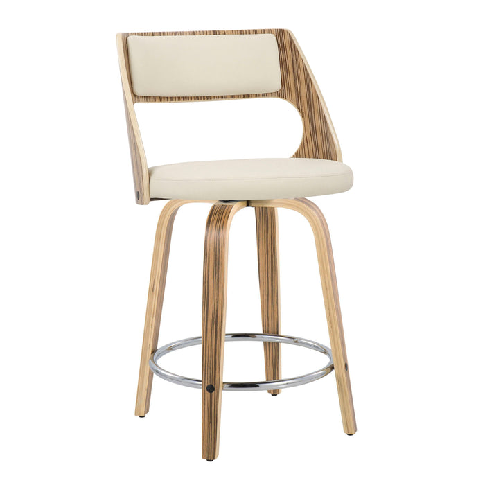 Cecina - Mid-Century Modern Fixed Height Counter Stool With Swivel With Round Footrest (Set of 2) - Zebra / Cream