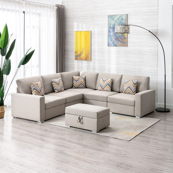 Nolan - Fabric 6 Piece Sectional Sofa With Pillows And Interchangeable Legs