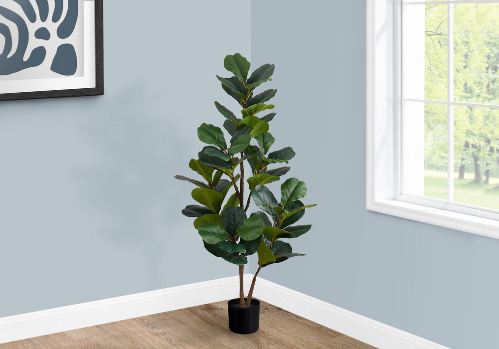 Artificial Plant, 49" Tall, Fiddle Tree, Indoor, Faux, Fake, Floor, Greenery, Potted, Real Touch, Decorative - Green / Black