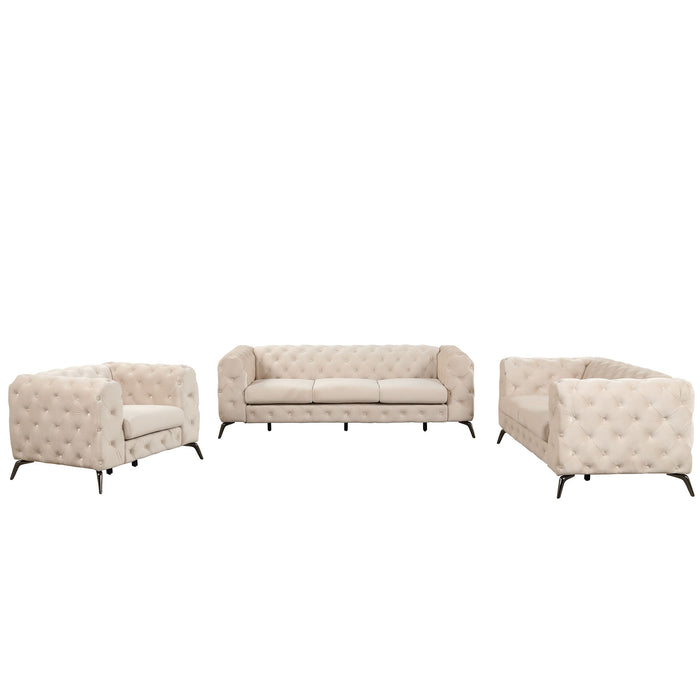 3 Piece Sofa Sets Modern With Sturdy Metal Legs, Velvet Upholstered Couches Sets Including Three Seat Sofa, Loveseat And Single Chair For Living Room Furniture Set - Beige