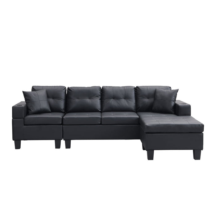 Sectional Sofa Set For Living Room With L Shape Chaise Lounge, Cup Holder, Left Or Right Hand Chaise Modern 4 Seat - Black