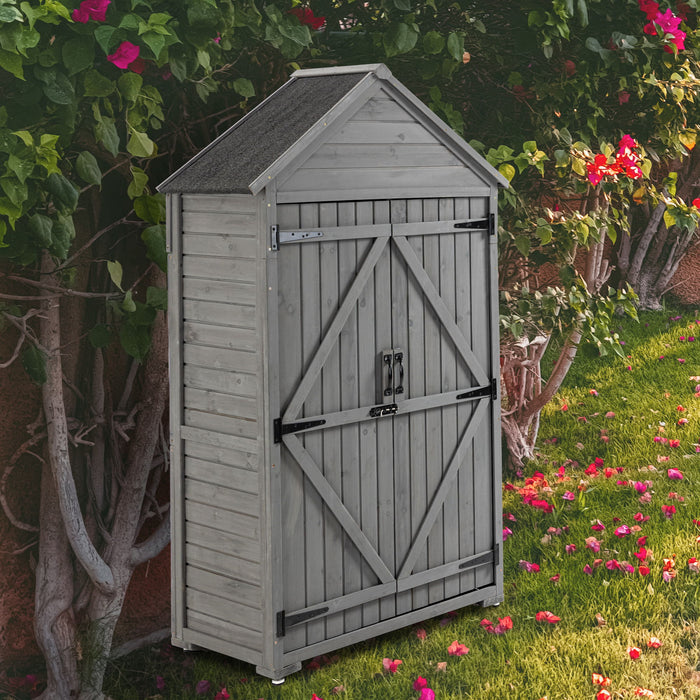 Outdoor Storage Cabinet, Garden Wood Tool Shed, Outside Wooden Shed Closet With Shelves And Latch For Yard