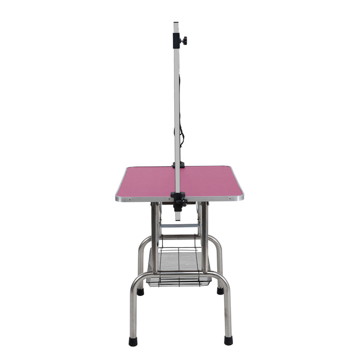 Folding Dog Pet Grooming Table Stainless Steel Frame Rubber Mat On Board With Adjustable Arm And Clamps Pet Dog Cat Grooming Table