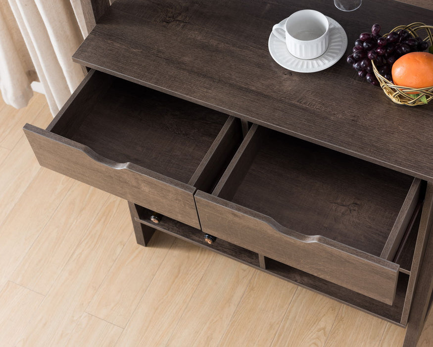 Wine Display Cabinet, Wine Rack With Multi Storage &Three Wine Bottle Compartments - Walnut Oak