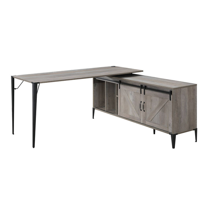 Zakawani - Writing Desk With A Cabinet - Gray Oak / Black