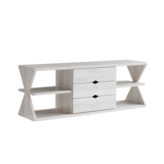 TV Stand With Whimsical Leg Design Ample Storage With Three Drawers And Four Open Shelves - White Oak