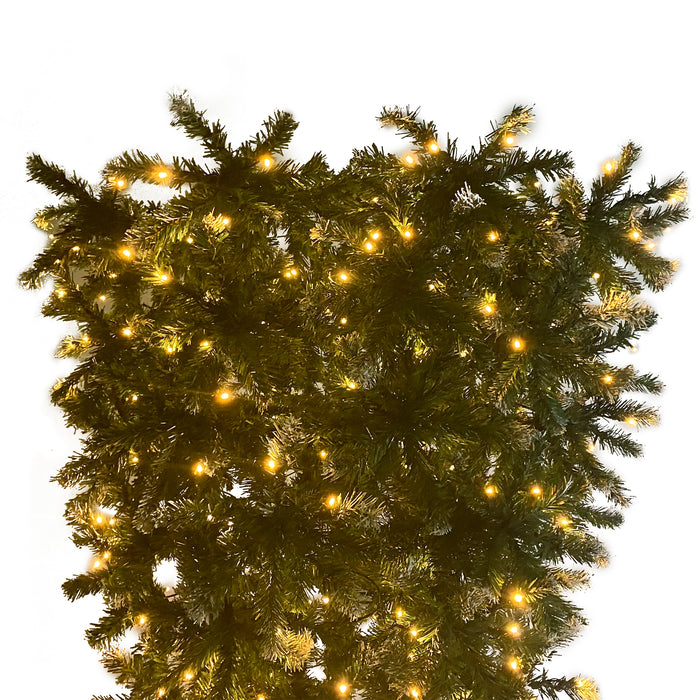 7.4ft Upside Down Christmas Tree LED Warm White Lights - Green