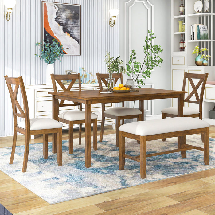 Kitchen Dining Table Set Wooden Rectangular Dining Table, 4 Chairs And Bench Family Furniture