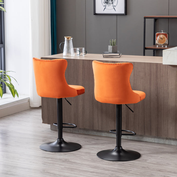 Swivel Velvet Barstools. Orange (Set of 2）