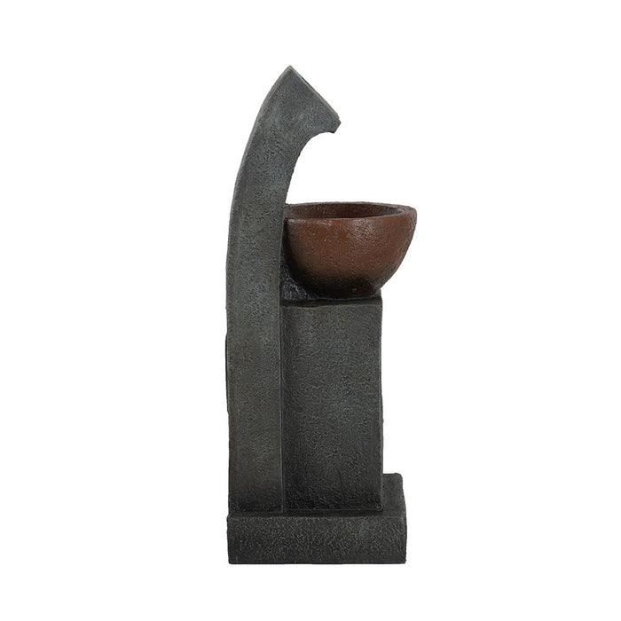 9.4X9.1X23.8" Black And Brown Sculptural Water Fountain With Bowl Basin, With Light And Pump, For Indoor And Outdoor - Brown / Black