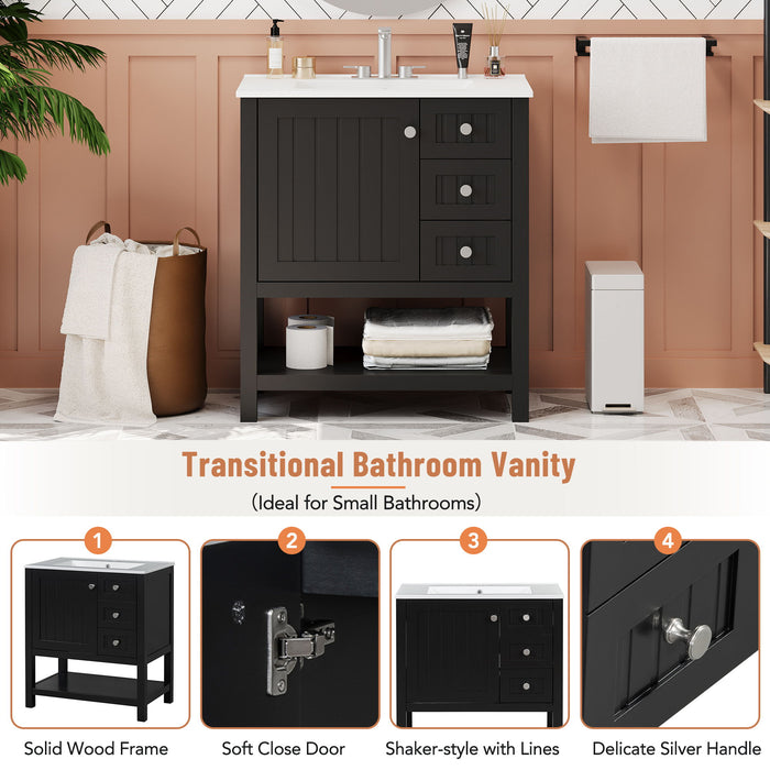 Transitional Style Bathroom Vanity Cabinet Combo With Ceramic Sink