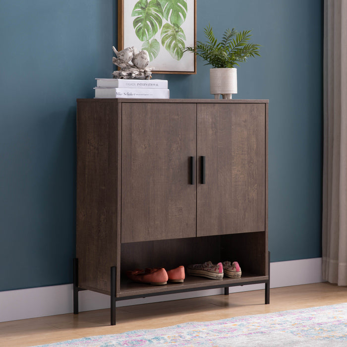 Home Entryway 5-Tier Shoe Organizing Cabinet With Open Bottom Shelve - Walnut Oak