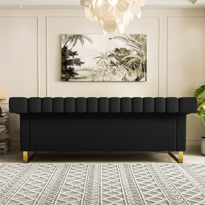 Sofa Modern Sofa With Gold Accents, Sleek Channel-Tufted Upholstery, 3 Seat Couch For Living Room And Office Decor