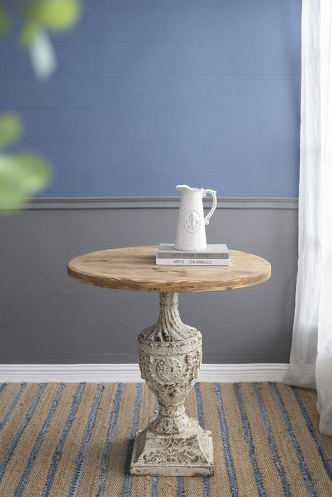 Antique Round Wood Table - Antique White / Gray