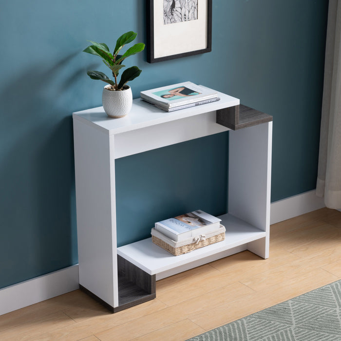 Contemporary Console Table With Two Open Shelves - White & Grey