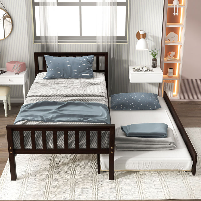 Twin Bed With Trundle, Platform Bed Frame With Headboard And Footboard, For Bedroom Small Living Space, No Box Spring Needed