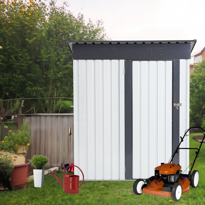 Garden Metal Storage Lifter Shed 5X3X6' Outdoor Storing Tools Rainproof Hinge Door Version - Gray White