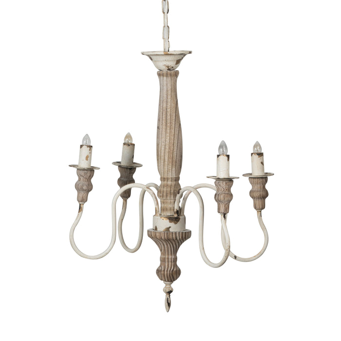 4 Light Wood Chandelier, Hanging Light Fixture With Adjustable Chain For Kitchen Dining Room Foyer Entryway, Bulb Not Included - Cream White