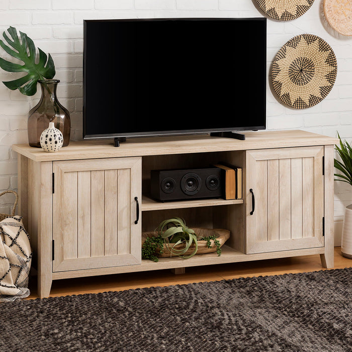 Classic Grooved Door TV Stand For TVs Up To 65" - White Oak