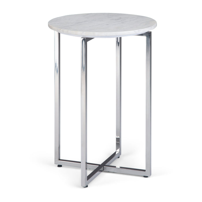 Marsden - Side Table with Polished Stainless Steel Base - White / Silver